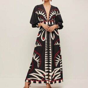 Commense Geometric Black and Red Maxi Dress This dress is a s/m in size!